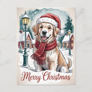 Carte Postale Noël Golden Retriever