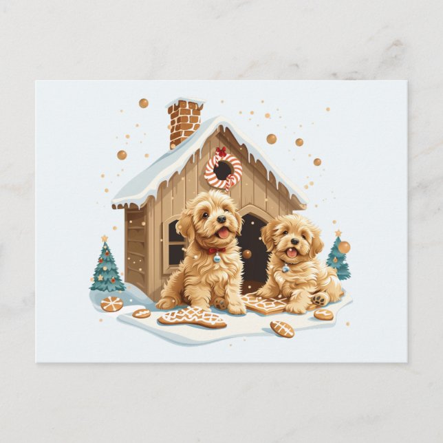 Carte Postale Noël Golden Retriever Dogs Gingerbread House (Devant)