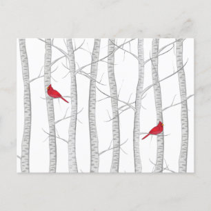 Carte Postale Noël hiver Cardinal Rouge Woodland