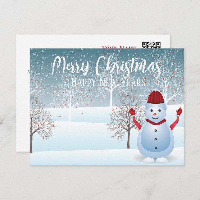 Carte postale Noël hiver Snowman (Devant / Derrière)