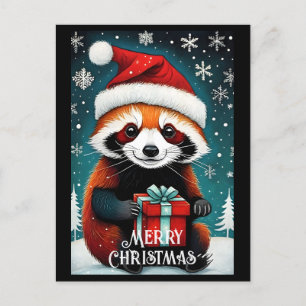 Carte Postale Noël hivernal doux Père Noël Red Panda Snowy