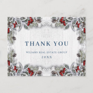 Carte Postale Noël Holly Berry Merci d'entreprise rustique