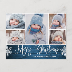 Carte Postale Noël Holly Rustic 5 PHOTO Salutation Holiday Po