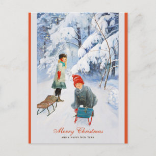 Carte Postale Noël Jenny Nyström Enfants en traîneau CC0928
