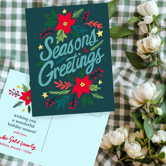 Carte Postale Noël Joyeuses Fêtes Noël Noël Noël Noël (SEASONS GREETINGS Hand drawn Illustration Christmas Holiday Xmas CUSTOM Non-Photo Postcard
)