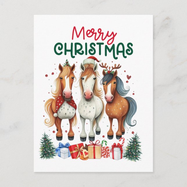 Carte Postale Noël Joyeux Horsemas Cheval de Noël (Devant)