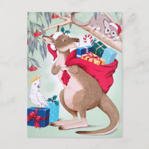 Carte Postale Noël kangourou - Art de Noël australien