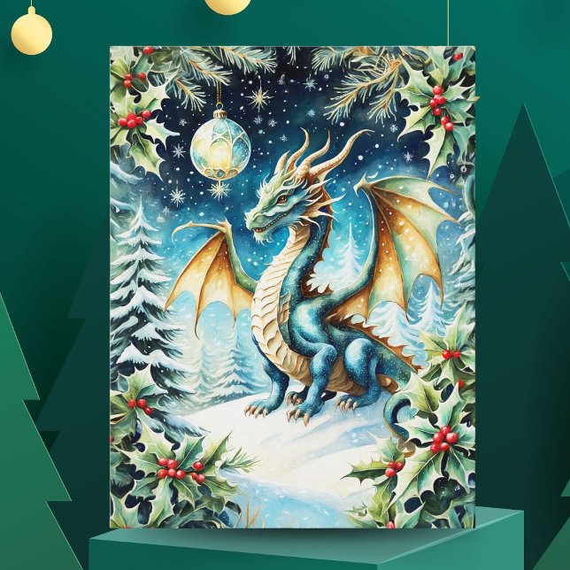 Carte Postale Noël Magique Dragon Avec Holly (Créateur téléchargé)