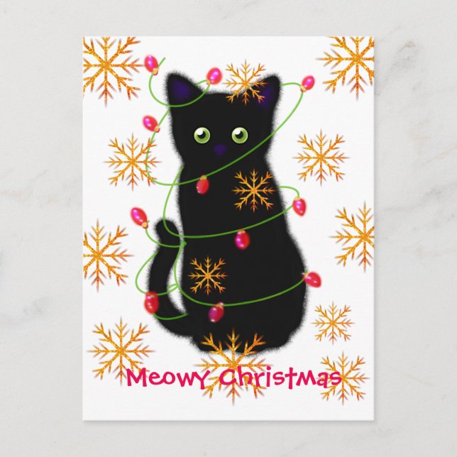 Carte Postale Noël Meowy | AMOUREUX DES CHATS | chat noir (Devant)