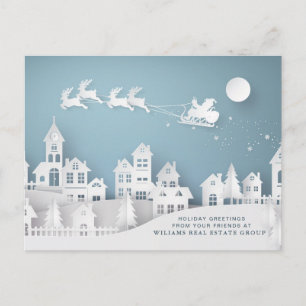 Carte Postale Noël moderne Père Noël Sleigh Salutation d'entrepr