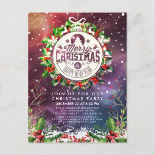 Carte Postale Noël Nouvel An Fête de Vacances Holly Wreath neige