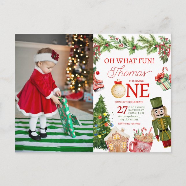 Carte Postale Noël Oh Quelle Joie Premier Anniversaire (Devant)