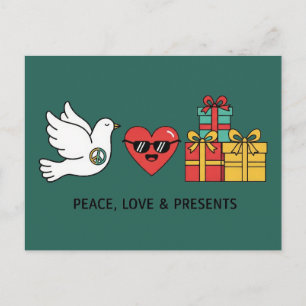 Carte Postale Noël Paix, Amour & Cadeaux