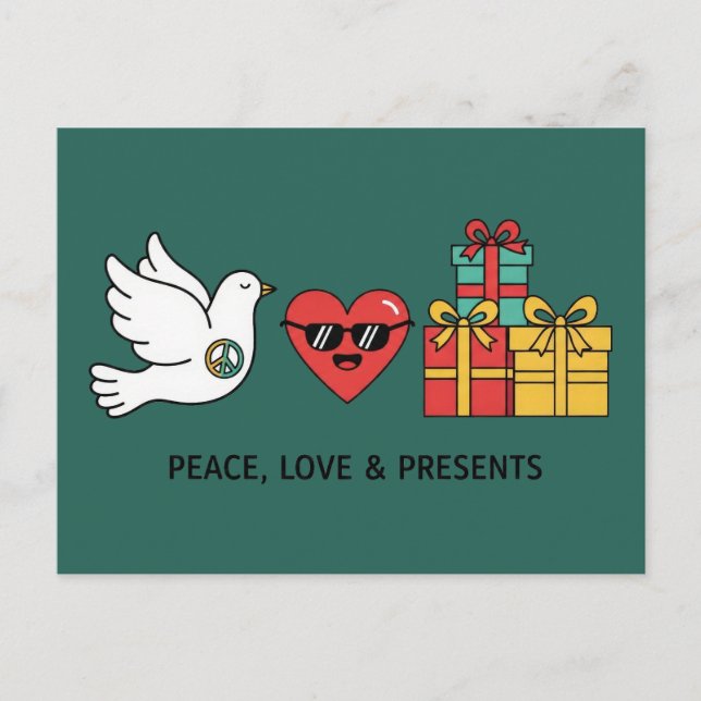 Carte Postale Noël Paix, Amour & Cadeaux (Devant)