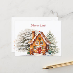 Carte Postale Noël Paix sur Terre Maison en pain d'épices