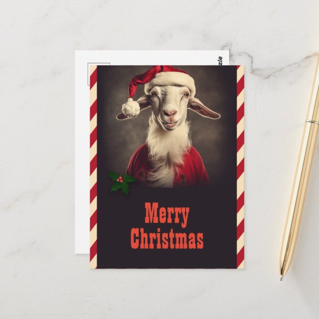 Carte Postale Noël Père Noël Chèvre (Devant/Arrière en situation)