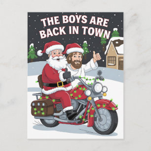 Carte Postale Noël Père Noël Jésus sur une moto Noël drôle