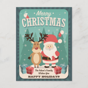 Carte Postale Noël ・ Père Noël ・ Rudolph ・ Vintage ・ Vacances