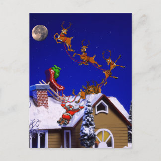 Carte Postale Noël - Père Noël s'est écrasé sur le toit