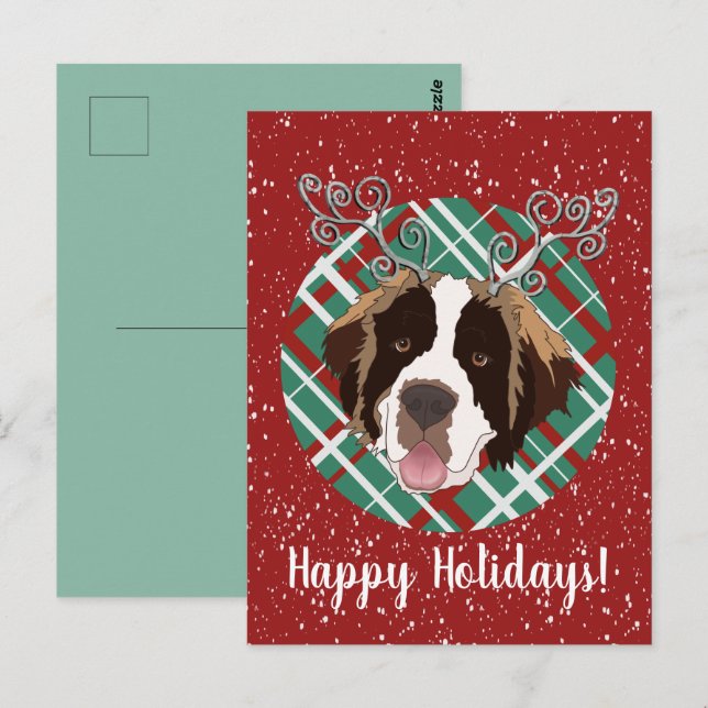 Carte Postale Noël personnalisable Saint Bernard (Devant / Derrière)