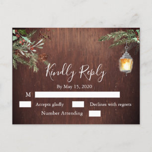 Carte Postale Noël Pin de bois Mariage d'hiver RSVP