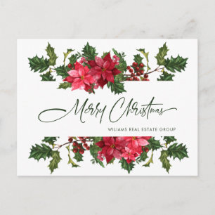 Carte Postale Noël Poinsettia Fête Salutation d'entreprise