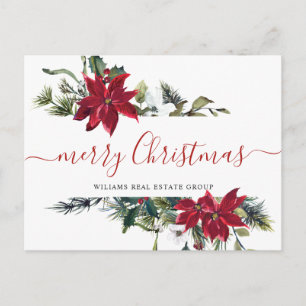 Carte Postale Noël Poinsettia Fête Salutation d'entreprise