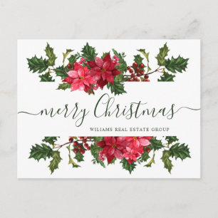 Carte Postale Noël Poinsettia Fête Salutation d'entreprise