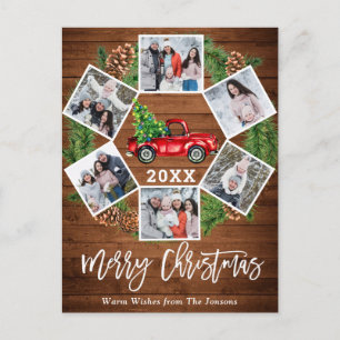 Carte Postale Noël Retro Camion de ferme rouge Salutation 6 Phot