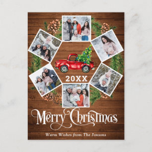 Carte Postale Noël Retro Camion de ferme rouge Salutation 6 Phot