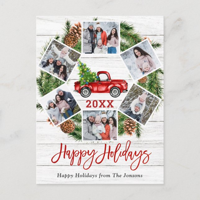 Carte Postale Noël Rétro Camion de ferme rouge Vacances 6 Photo (Devant)