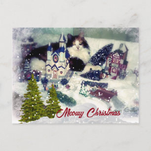 Carte Postale Noël Rétro Chat / Fête de l'amour pour les chats 