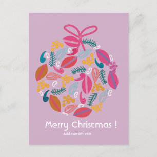 Carte Postale Noël rose girly mignon customisé