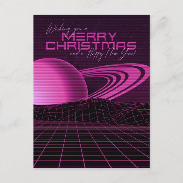 Carte Postale Noël rose Retrowave (Devant)