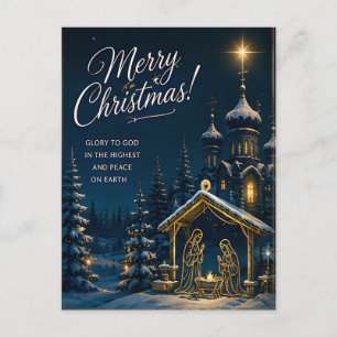 Carte Postale Noël russe Nativité Nuit d'hiver Paix