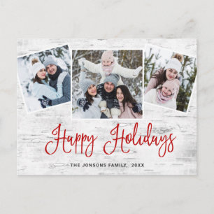 Carte Postale Noël Rustic Birch 3 PHOTO Salutation Holiday