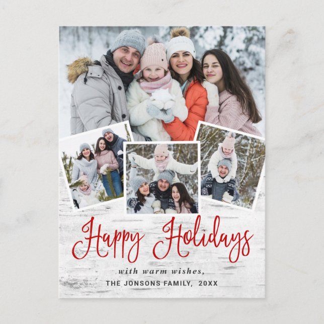 Carte Postale Noël Rustic Birch 4 PHOTO Salutation Holiday (Devant)