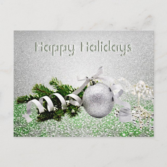 Carte postale Noël Silver Orament Blanc Ruban (Devant)