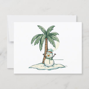 Carte Postale Noël - Snowman sur la plage avec Palm Tree