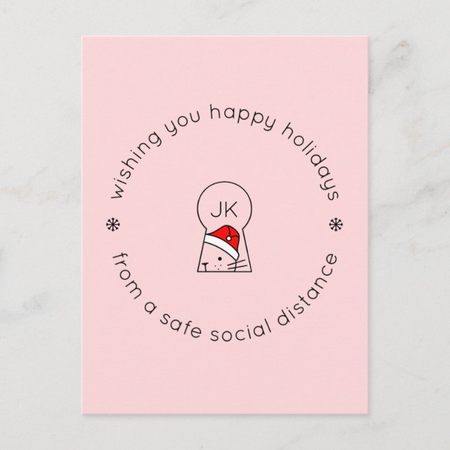 Carte Postale Noël Social Distance Cute Funny Chat Monogramme (Devant)