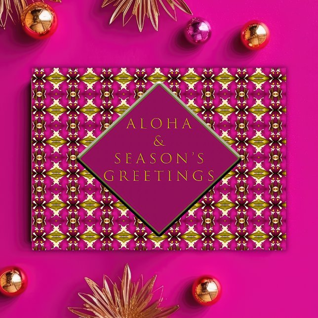 Carte Postale Noël Trendy Tropical Pink and Gold Aloha (Luxe Tropical Aloha Greeting Card)