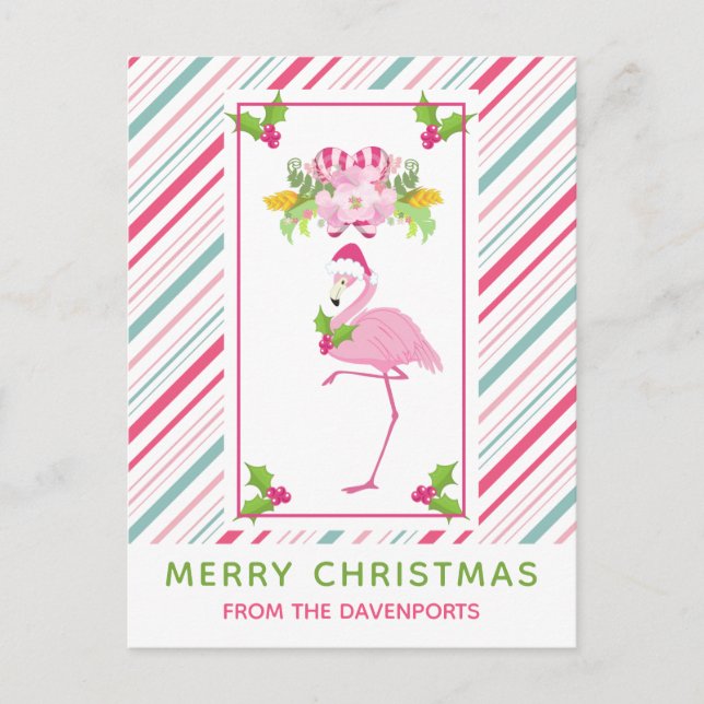 Carte Postale Noël tropical Flamant rose rose (Devant)