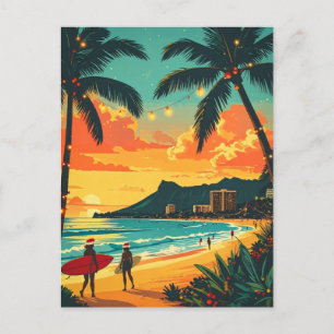 Carte Postale Noël Tropical Hawaïen Plage Vintage
