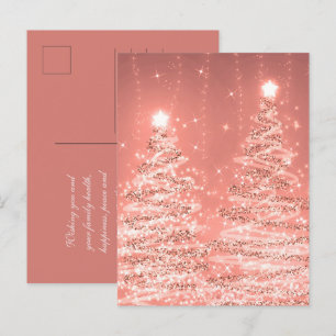 Carte Postale Noël Vacances Souhaits Étincelants Arbres Roses Or