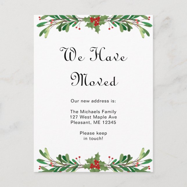 Carte Postale Noël Verdure Nouvelle adresse Holiday Move (Devant)