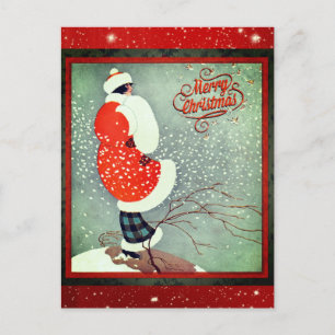 Carte Postale Noël Vintage Art Déco Dame rétro