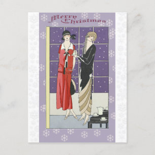 Carte Postale Noël Vintage Art déco Elégantes femmes