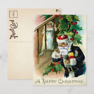 Carte Postale Noël vintage avec un Père Noël laid et un enfant e