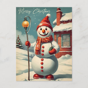 Carte Postale Noël Vintage Bonhomme de neige Vacances d'hiver 