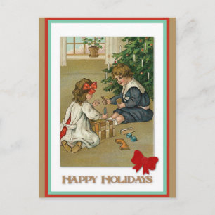 Carte Postale Noël Vintage Enfants Victoriens Jouer